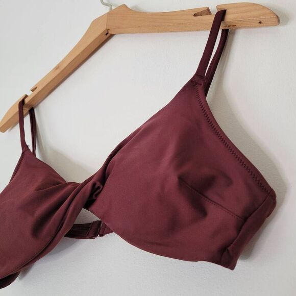 Aerie Real Good Scoop Twist Bikini Top M Burgundy Maroon Swimwear Sustainable Sw - Picture 4 of 4